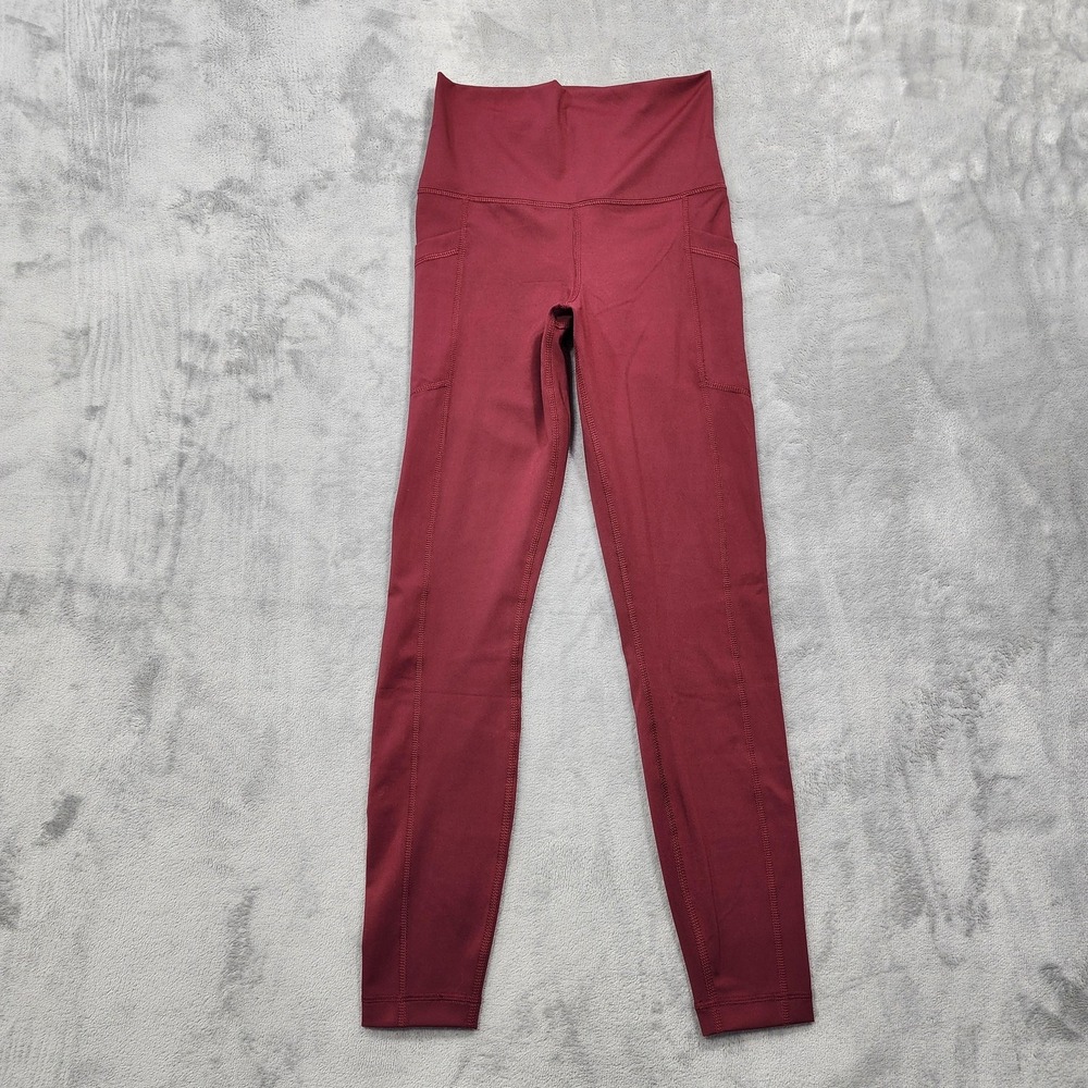 NEW Yogalicious Lux Leggings Womens S‎ Red High Rise Ankle Pockets Compression